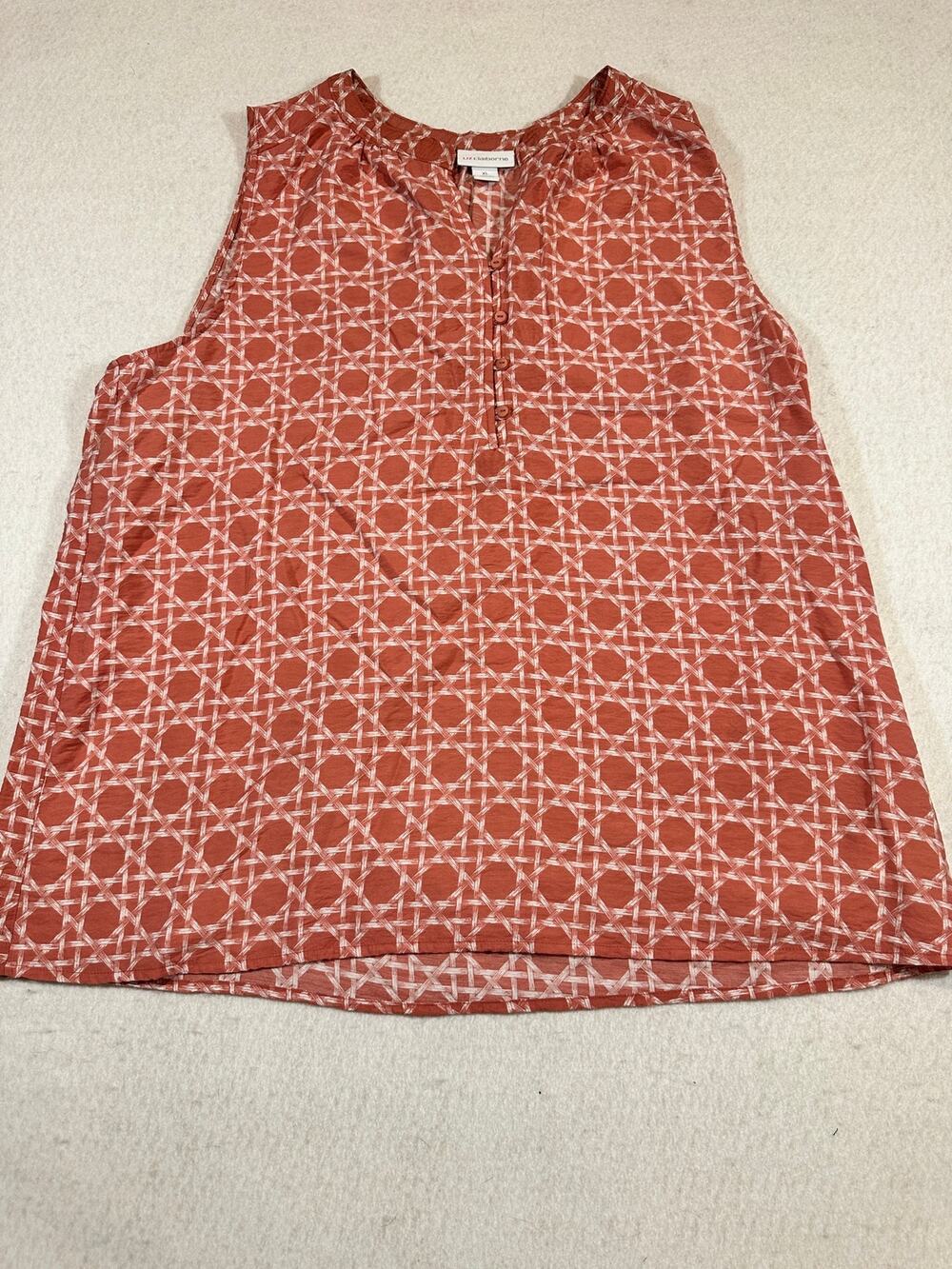 Liz Claiborne Women’s XL Rust Geometric Print Sleeveless Henley Boho Top